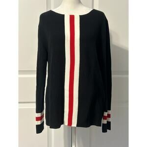 Etcetera Black Long Sleeve Sweater with Red White Front Stripe Size Small